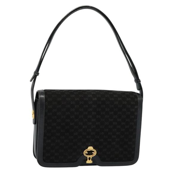 GUCCI Micro GG Canvas Shoulder Bag Suede Navy Gold - Picture 1 of 16